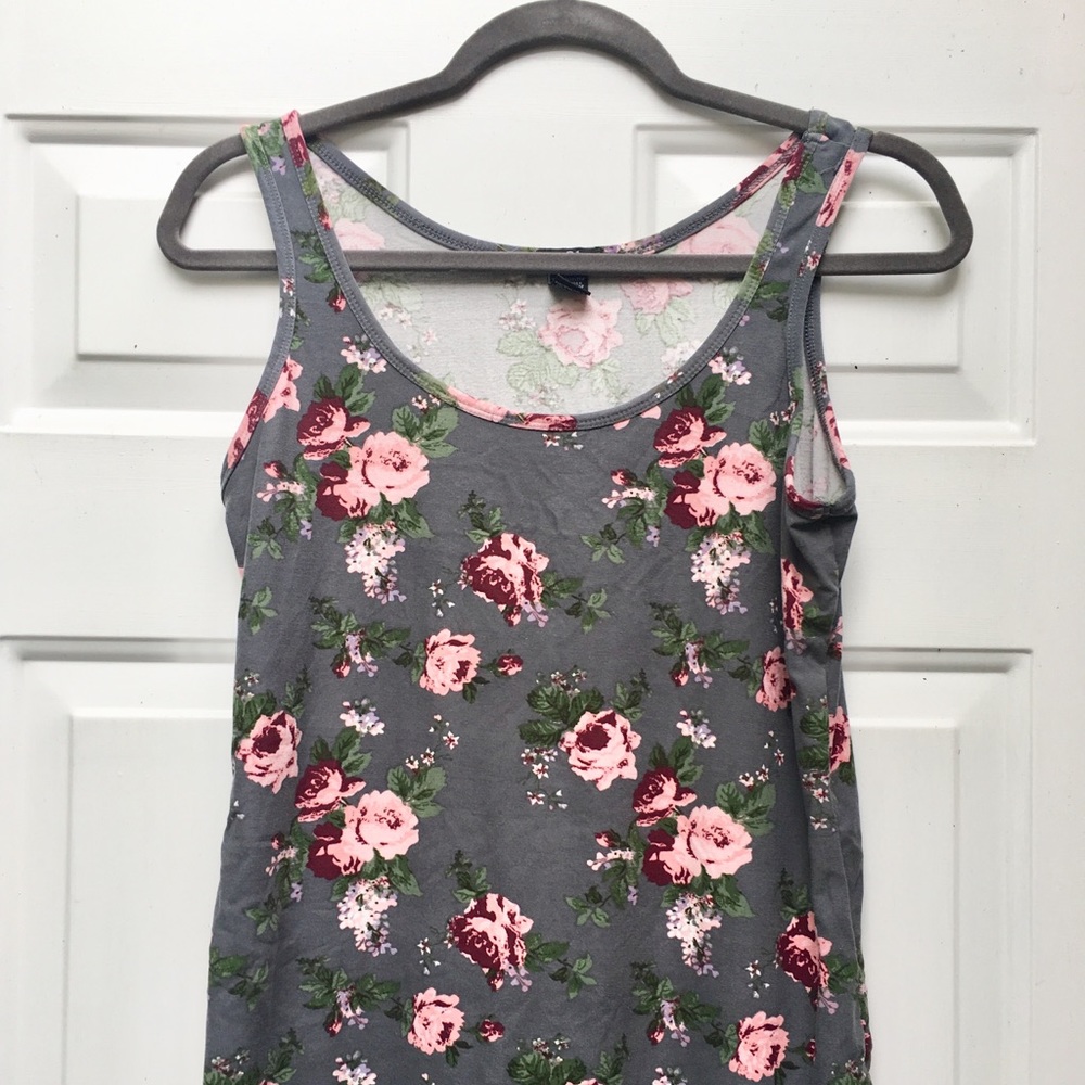 Gray and Pink Floral Tank